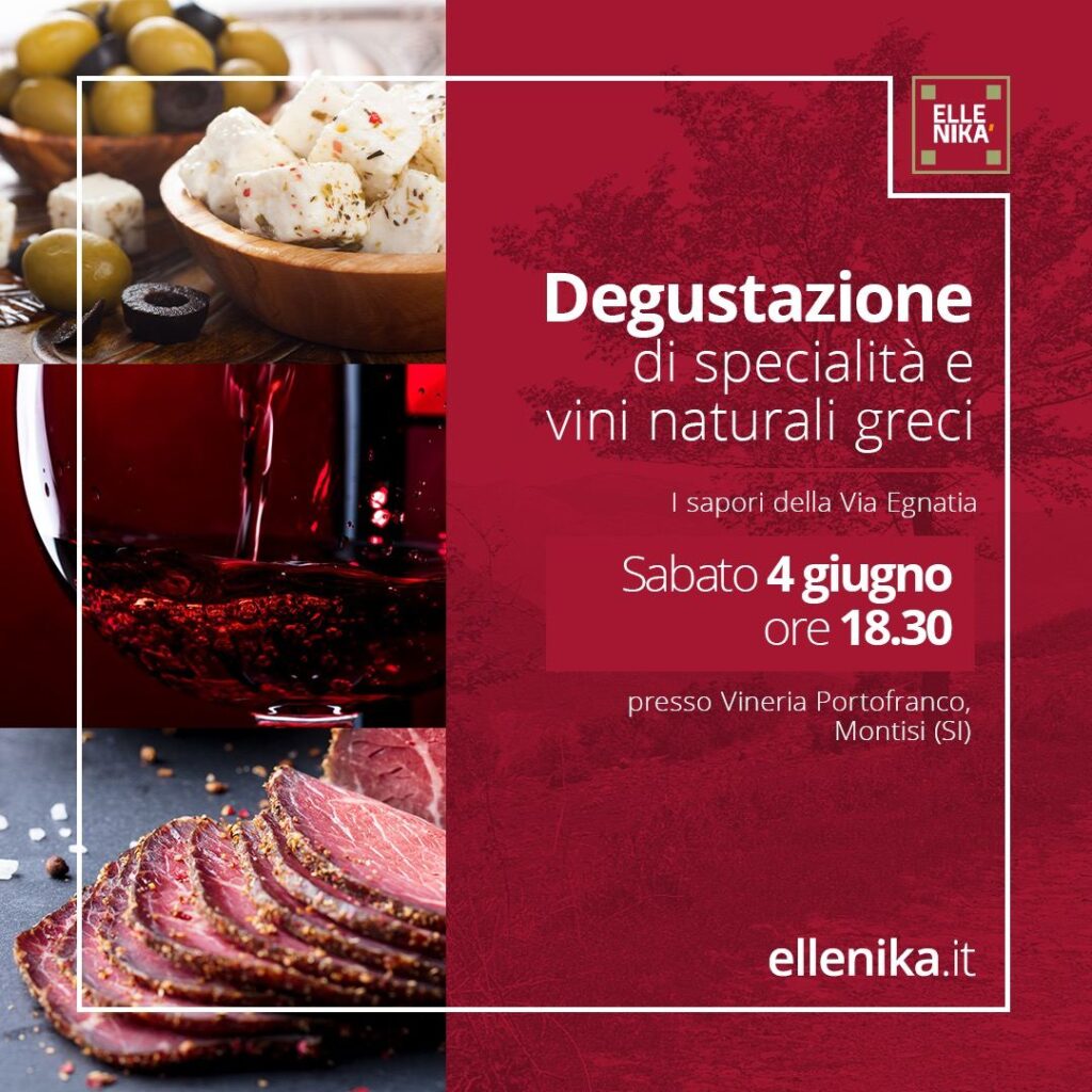 Degustazione di specialità e vini naturali greci presso Vineria Portofranco - Ellenikà